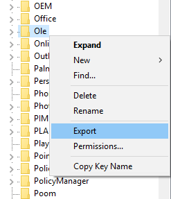 Select Export from Context Menu